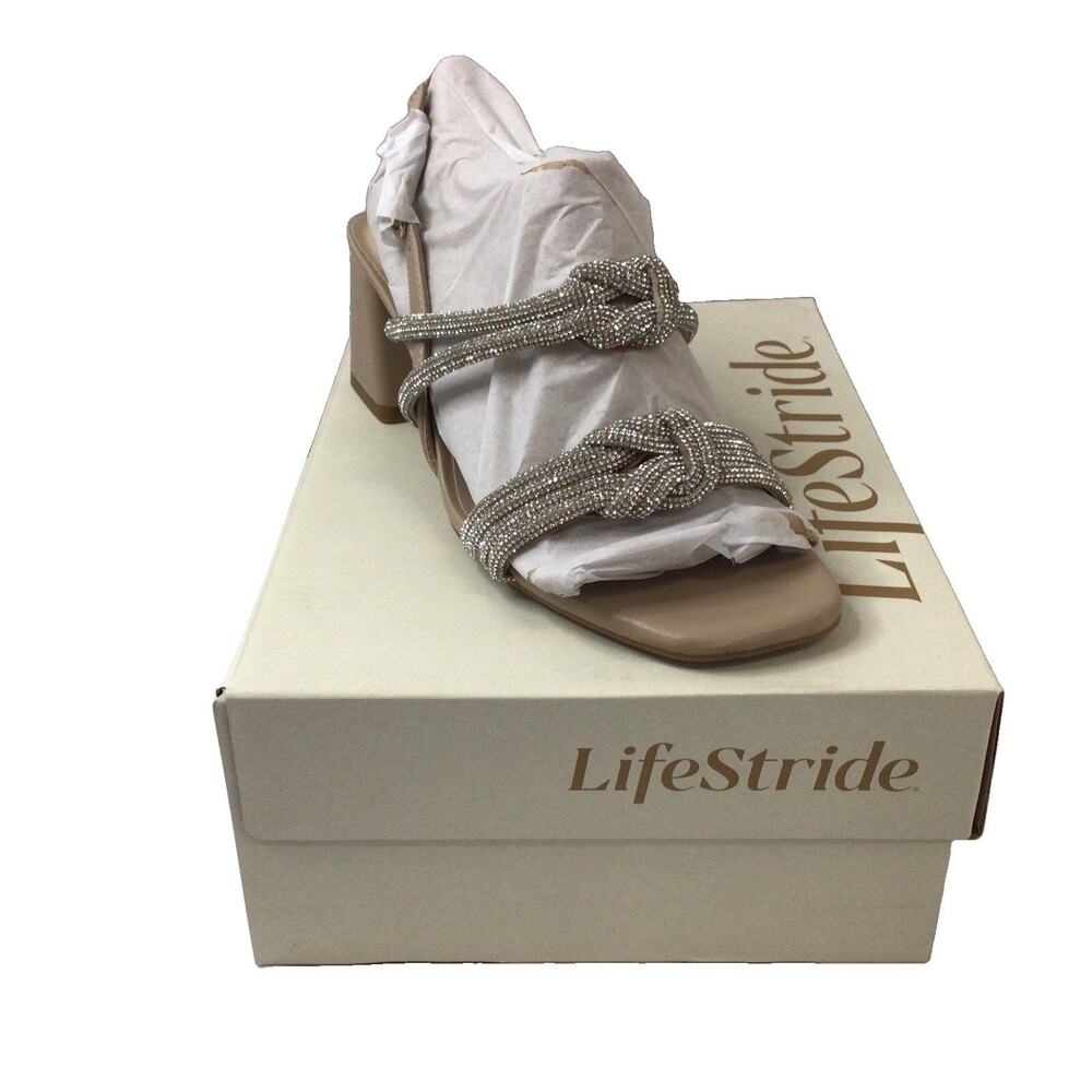 LifeStride Womens Celeste Taupe Silver Block Heel Size 9 New Dress Shoes